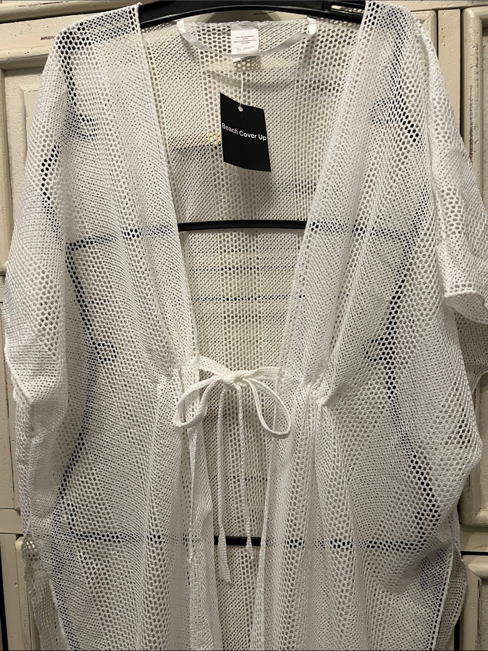 White Mesh Tie-Front Beach Tunic Cover-Up